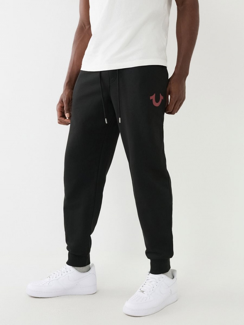 Black True Religion Horseshoe Logo Fleece Drawstring Jogger | 1490-QOVFJ