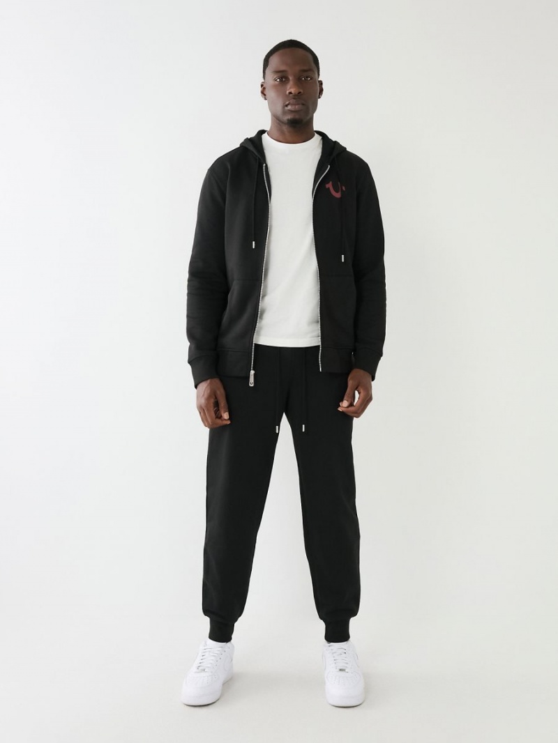 Black True Religion Horseshoe Logo Fleece Drawstring Jogger | 1490-QOVFJ