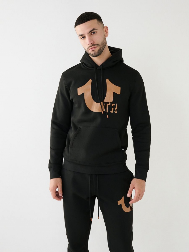 Black True Religion Horseshoe Logo Hoodie | 6107-VCTPQ