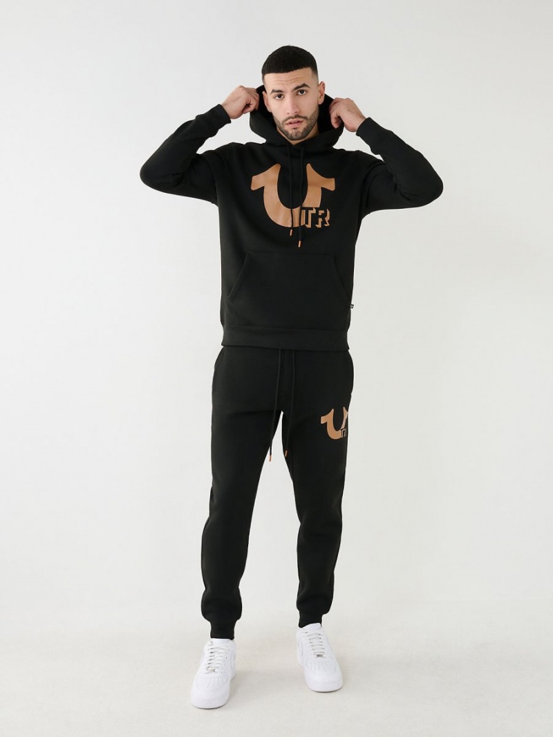 Black True Religion Horseshoe Logo Hoodie | 1579-MCUGQ