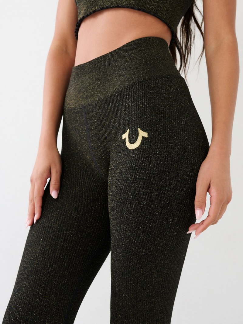 Black True Religion Horseshoe Logo Seamless Lurex Leggings | 4896-DFYHZ