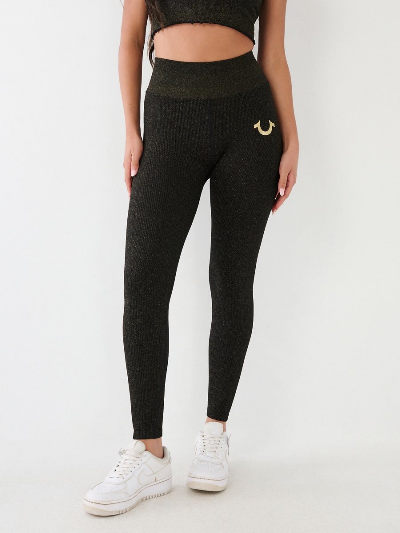 Black True Religion Horseshoe Logo Seamless Lurex Leggings | 4896-DFYHZ