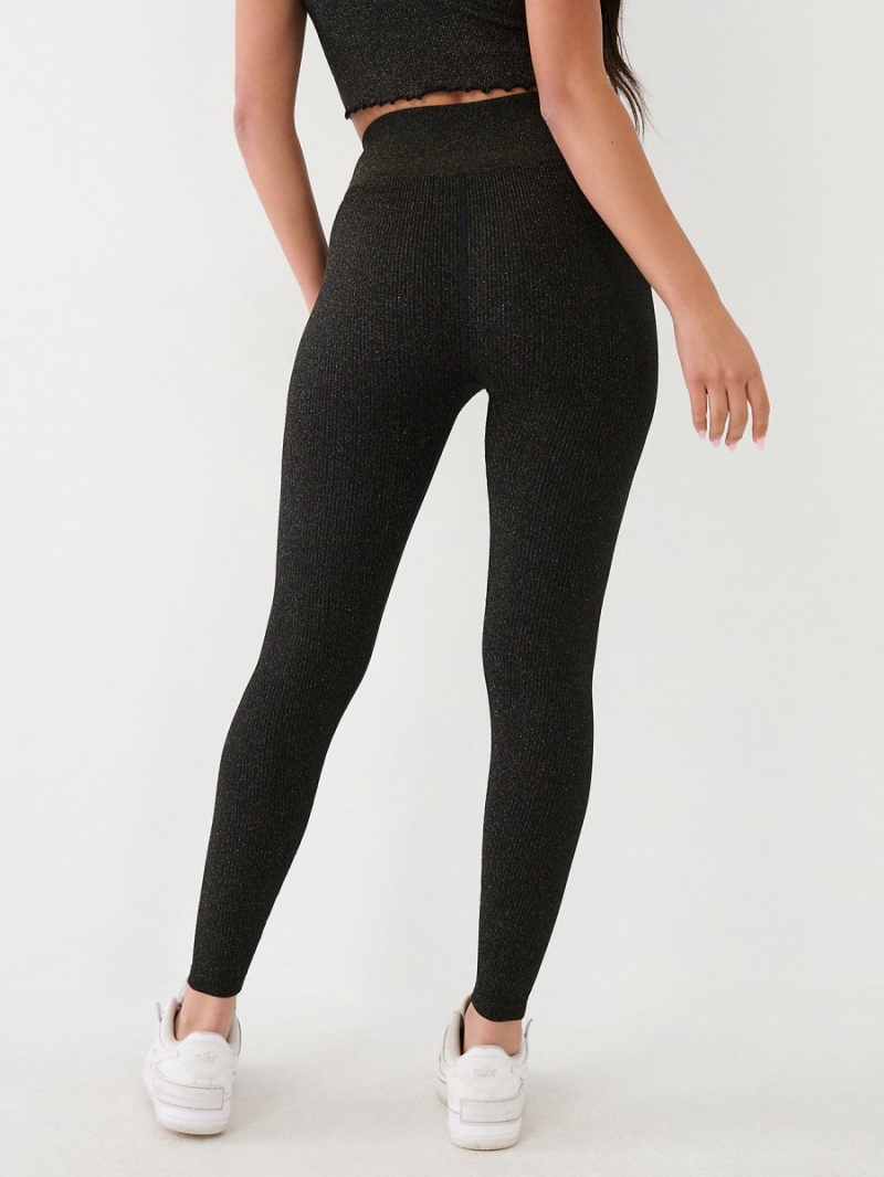 Black True Religion Horseshoe Logo Seamless Lurex Leggings | 4896-DFYHZ