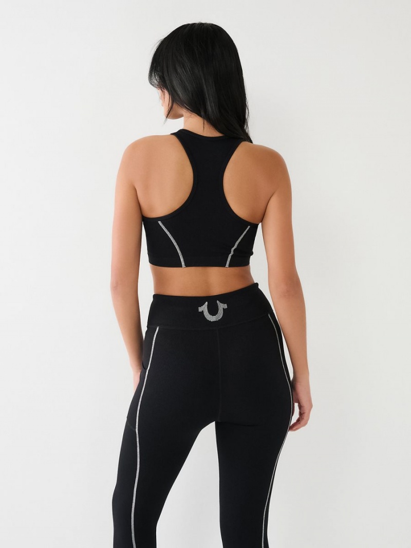 Black True Religion Horseshoe Logo Sports Bra Top | 1807-XFILK