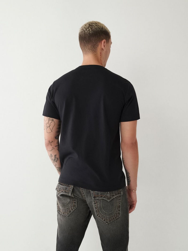 Black True Religion Horseshoe Logo T Shirts | 0428-RCAZS