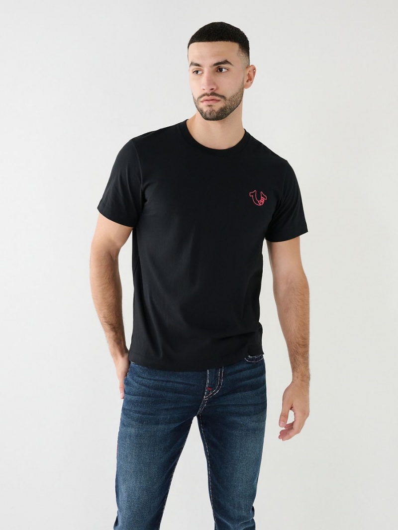 Black True Religion Horseshoe Logo T Shirts | 5342-YHXAR