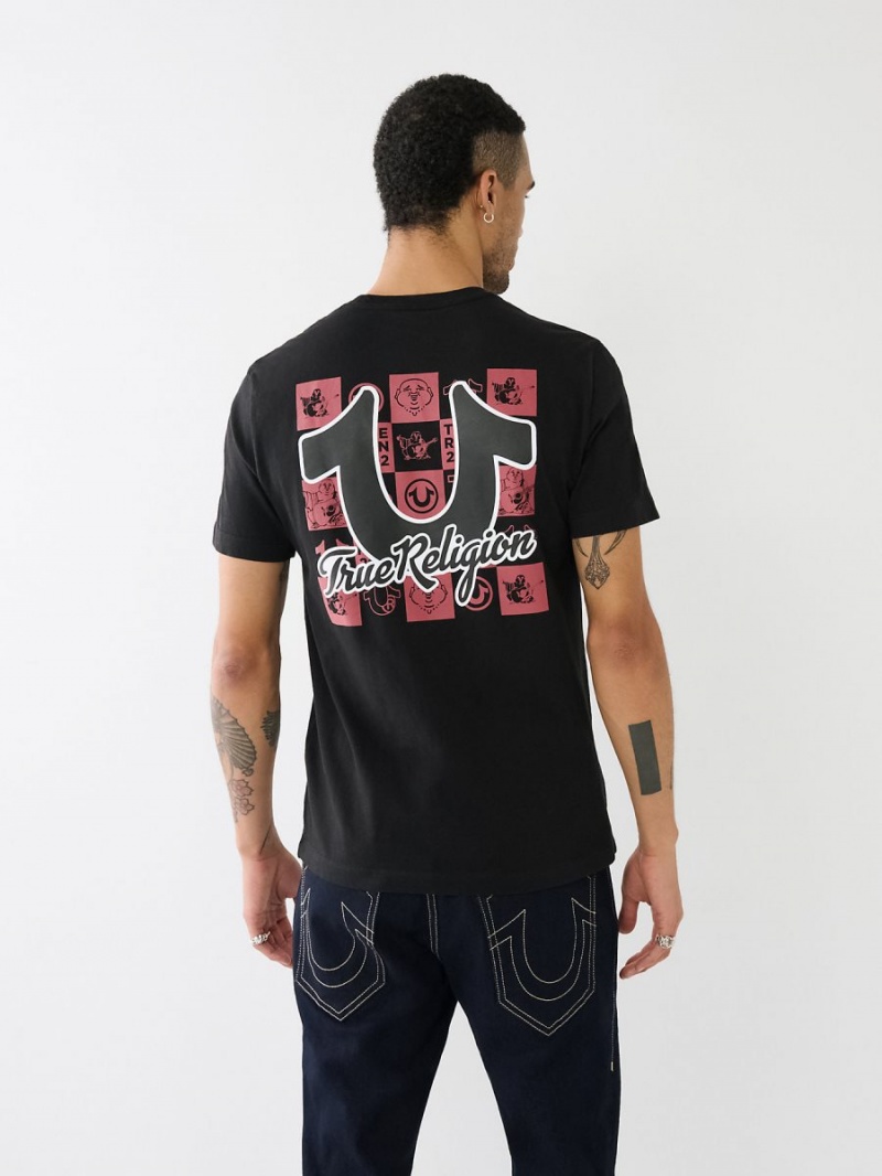 Black True Religion Hs Grid Crew T Shirts | 2931-YWLUH