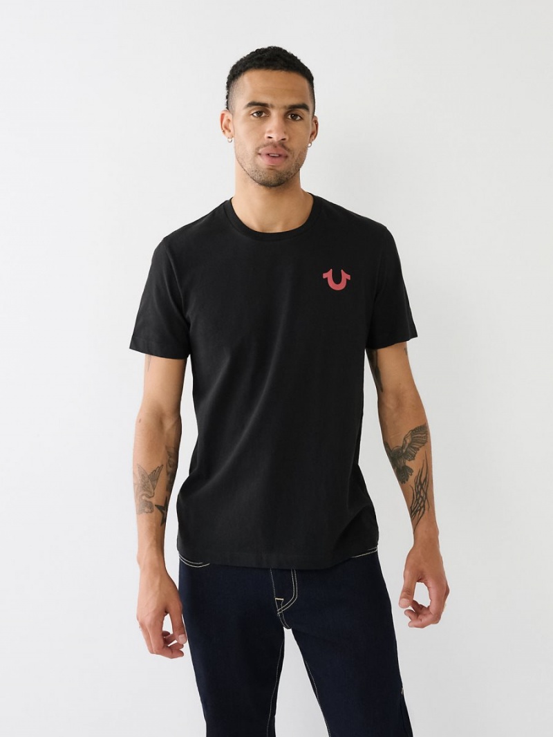 Black True Religion Hs Grid Crew T Shirts | 2931-YWLUH