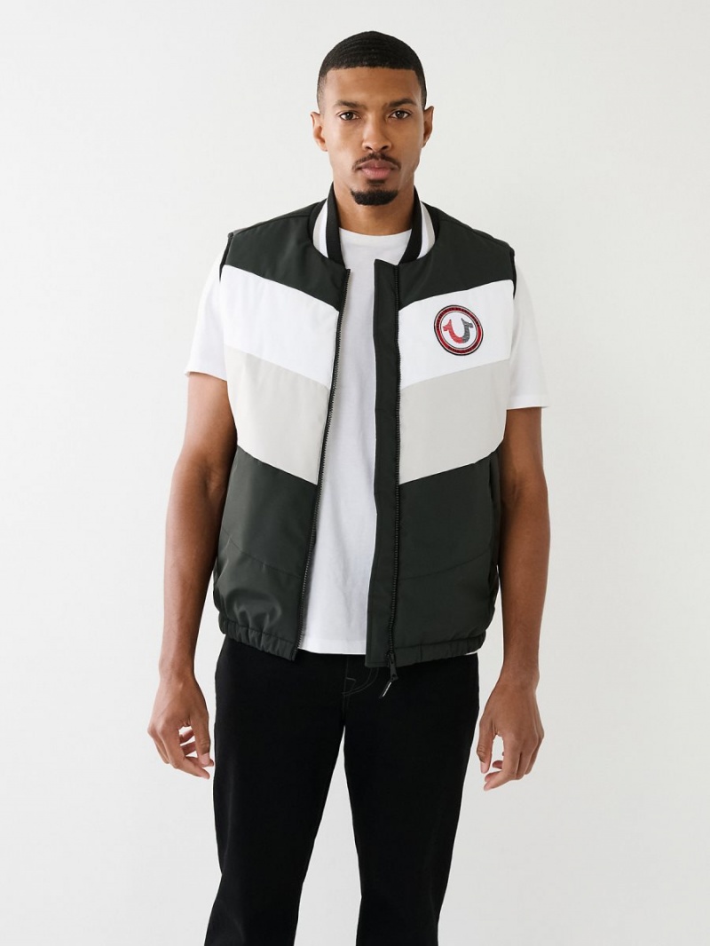 Black True Religion Hs Logo Chevron Puffer Vest | 6137-NRQCF