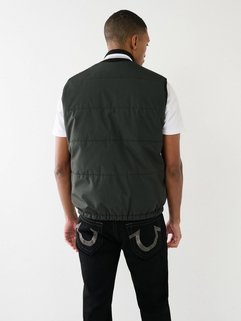 Black True Religion Hs Logo Chevron Puffer Vest | 6137-NRQCF