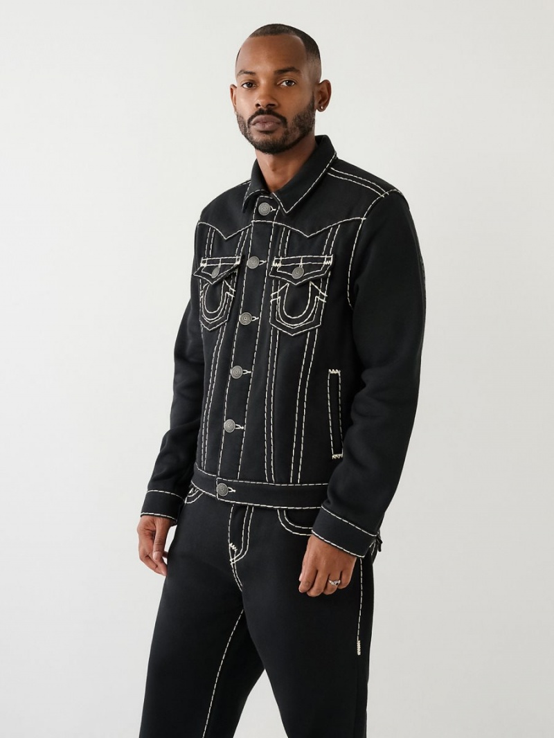 Black True Religion Jimmy Fleece Super T Jacket | 0142-PAFIW