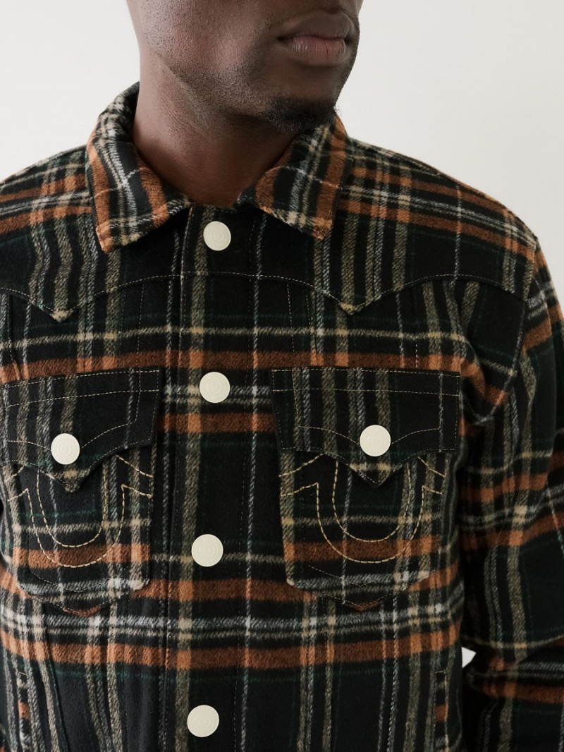 Black True Religion Jimmy Plaid Quilted Flannel Jacket | 3649-EDKCW