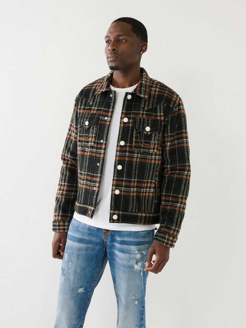 Black True Religion Jimmy Plaid Quilted Flannel Jacket | 3649-EDKCW