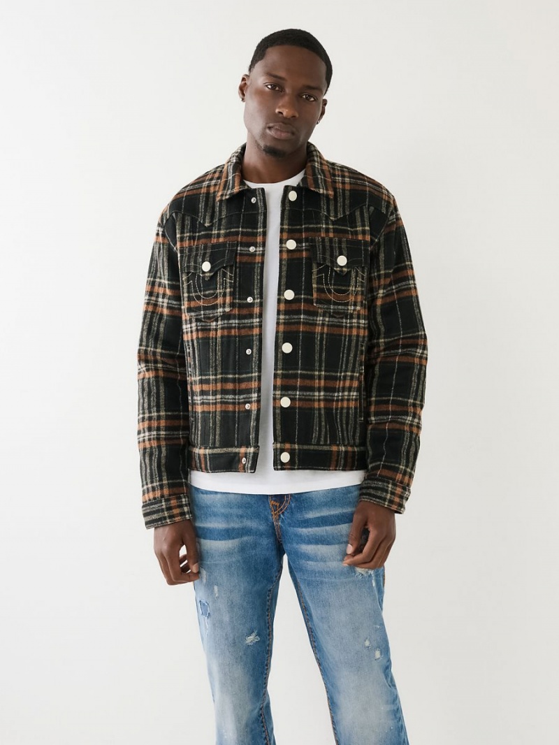 Black True Religion Jimmy Plaid Quilted Flannel Jacket | 3649-EDKCW