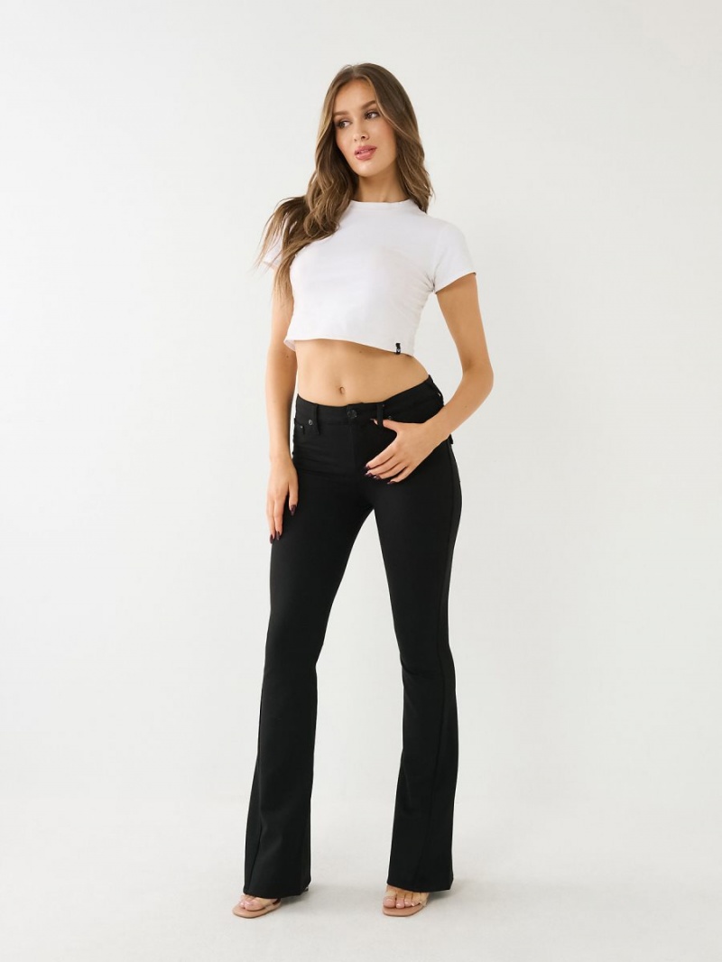 Black True Religion Joey Ponte Mid Rise Curvey Flare Pants | 5348-CLVIH