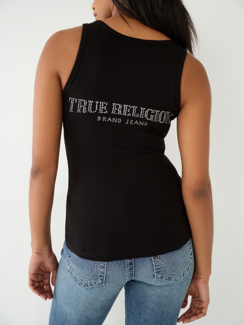 Black True Religion Lace Up Studded Logo Tanks | 8976-BZDLQ