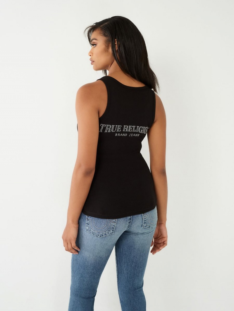 Black True Religion Lace Up Studded Logo Tanks | 8976-BZDLQ