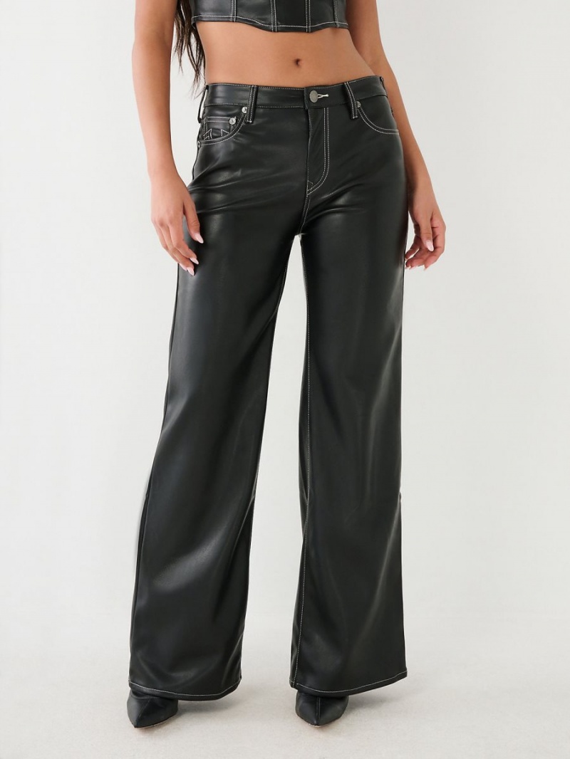 Black True Religion Leila Faux Leather High Rise Wide Leg Jeans | 2915-VQRXS