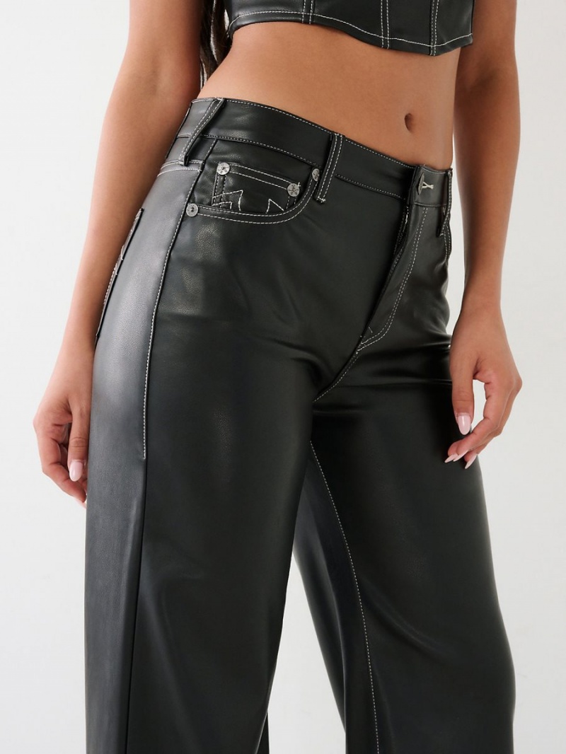 Black True Religion Leila Faux Leather High Rise Wide Leg Jeans | 2915-VQRXS