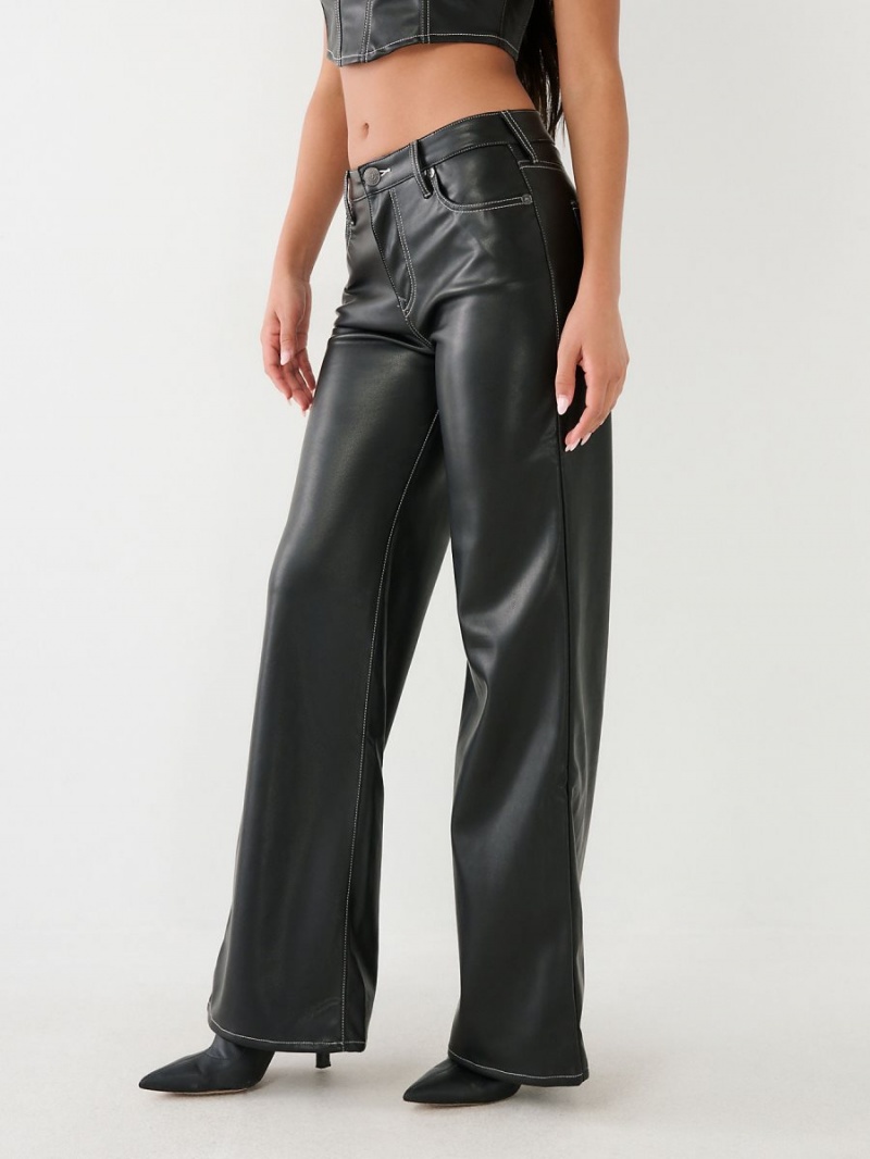 Black True Religion Leila Faux Leather High Rise Wide Leg Jeans | 2915-VQRXS