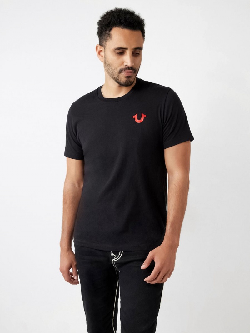 Black True Religion Logo Crew T Shirts | 1482-NEPJW