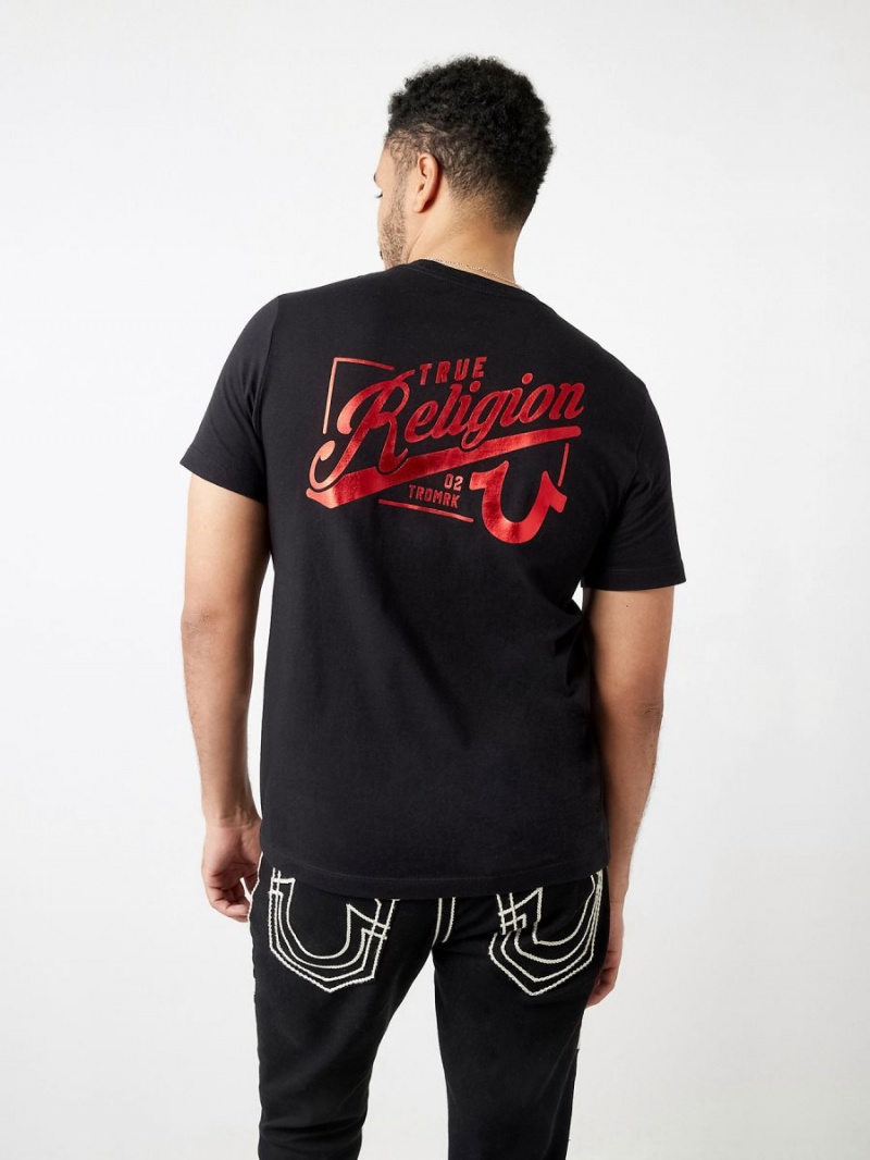 Black True Religion Logo Crew T Shirts | 1482-NEPJW