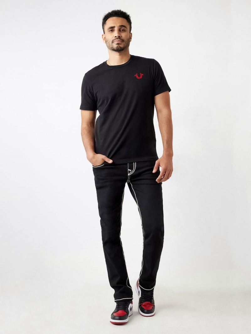 Black True Religion Logo Crew T Shirts | 1482-NEPJW