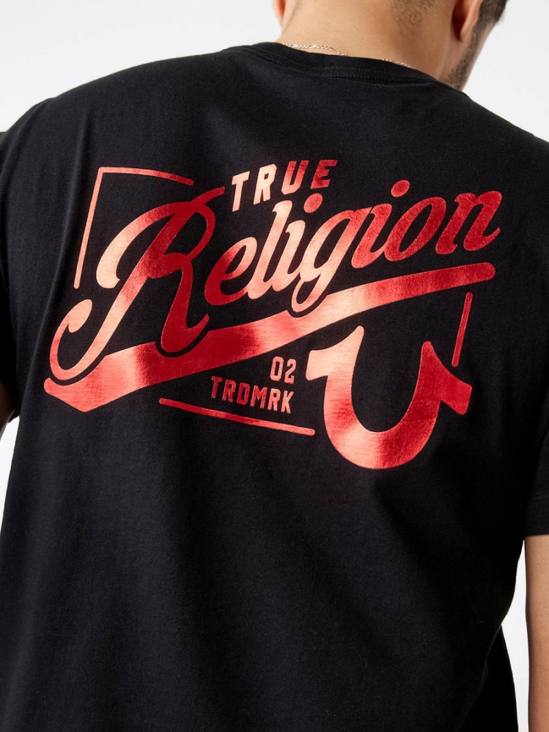 Black True Religion Logo Crew T Shirts | 1482-NEPJW