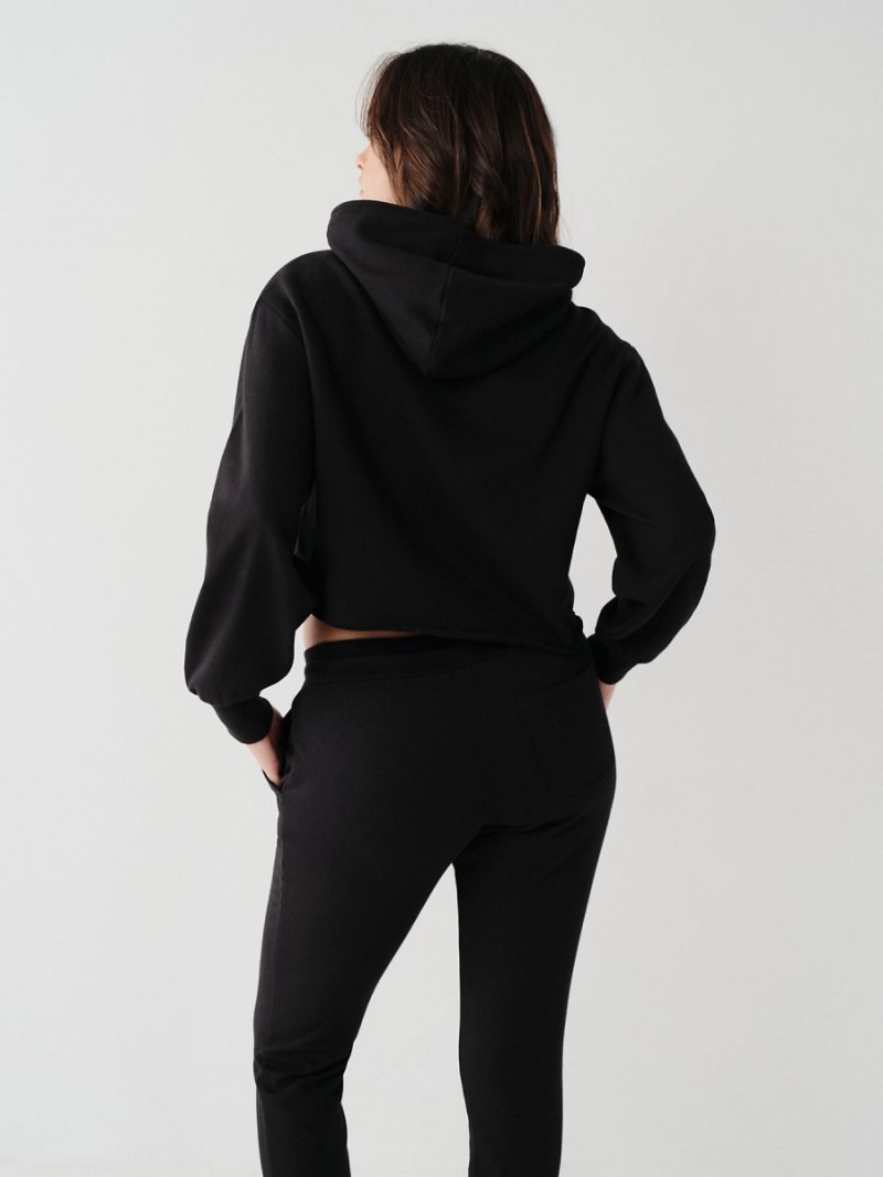 Black True Religion Logo Crop Hoodie | 1842-PYHCM