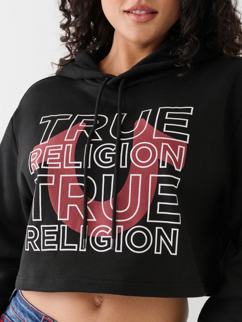 Black True Religion Logo Crop Hoodie | 4237-YOHPM