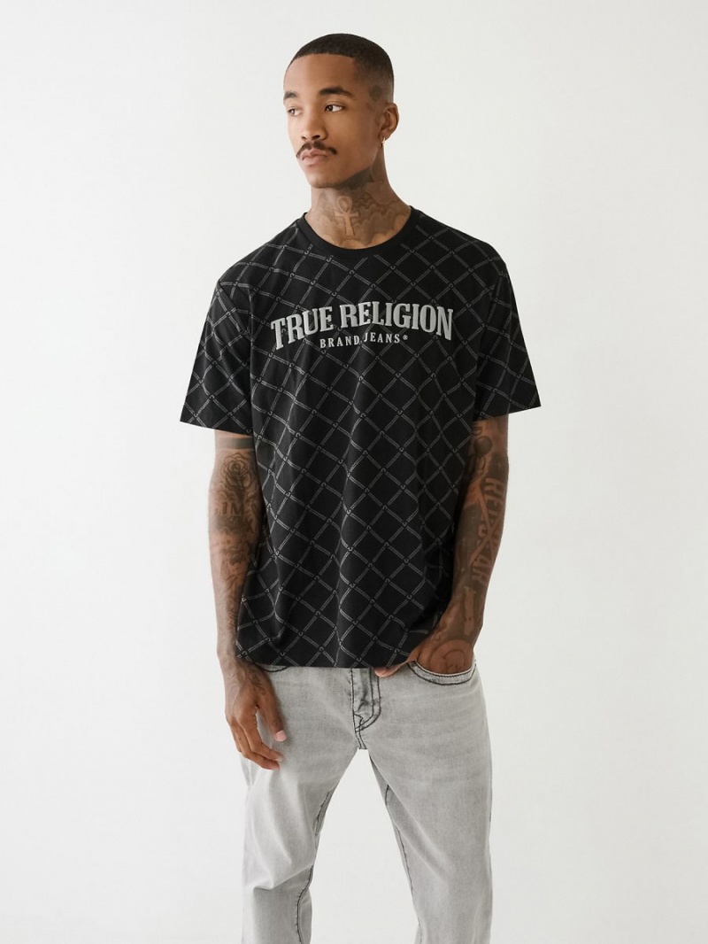 Black True Religion Logo Monogram T Shirts | 7516-OCZMF