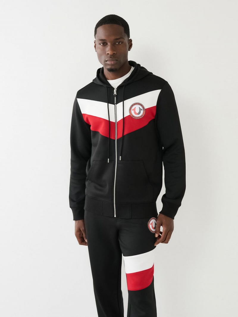 Black True Religion Logo Patch Zip Hoodie | 1479-JVLWO