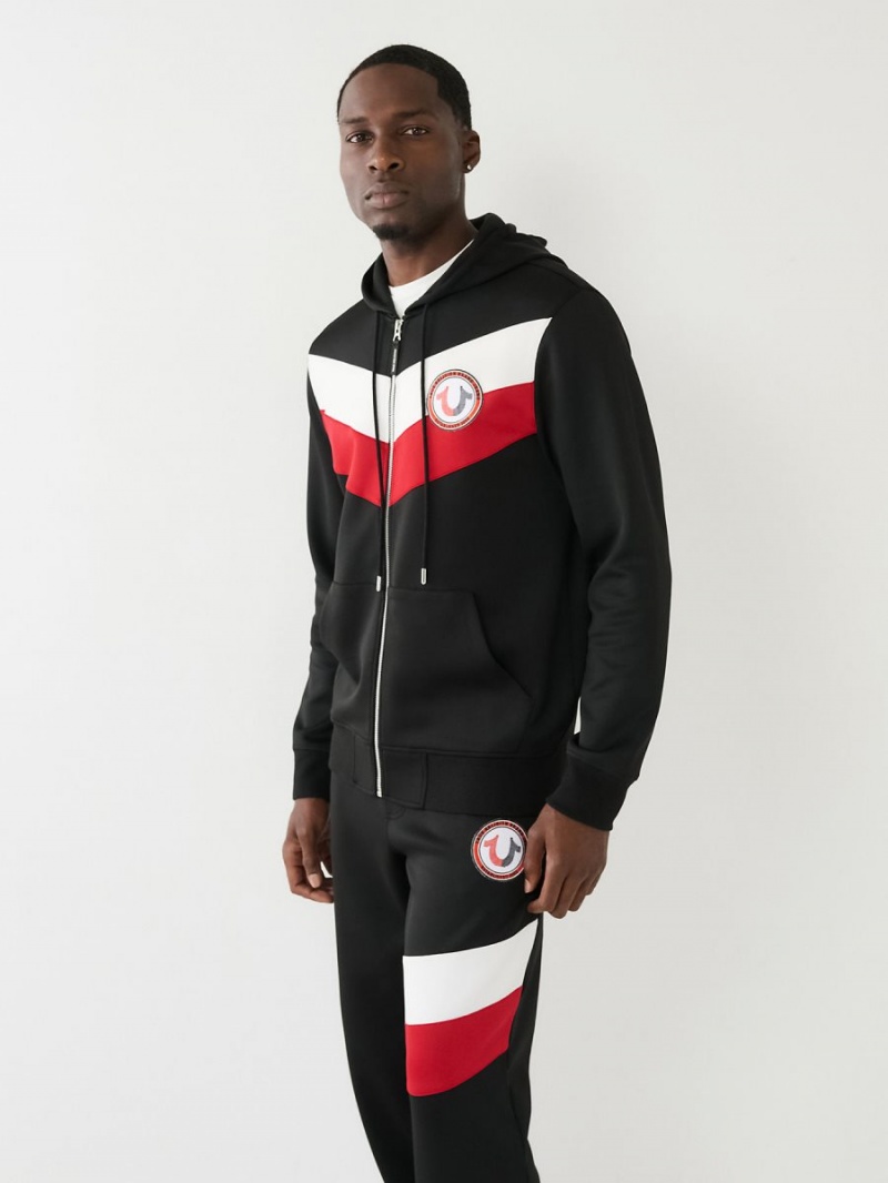 Black True Religion Logo Patch Zip Hoodie | 1479-JVLWO