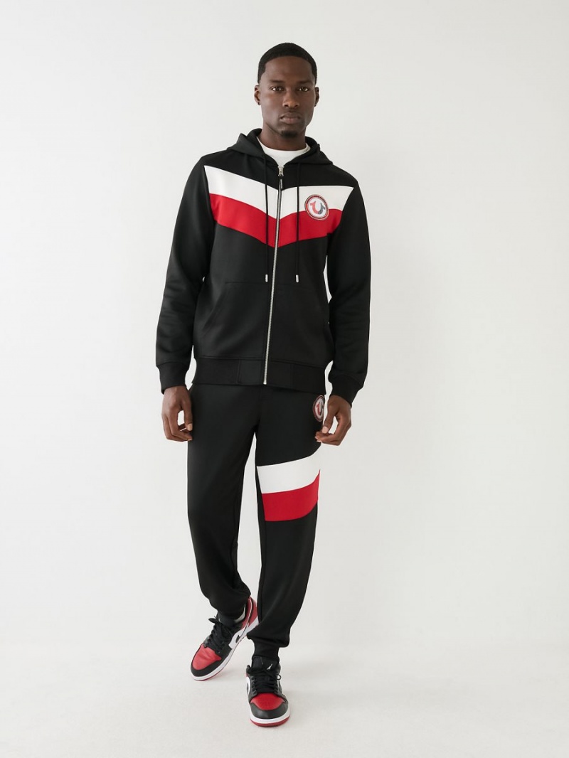 Black True Religion Logo Patch Zip Hoodie | 1479-JVLWO