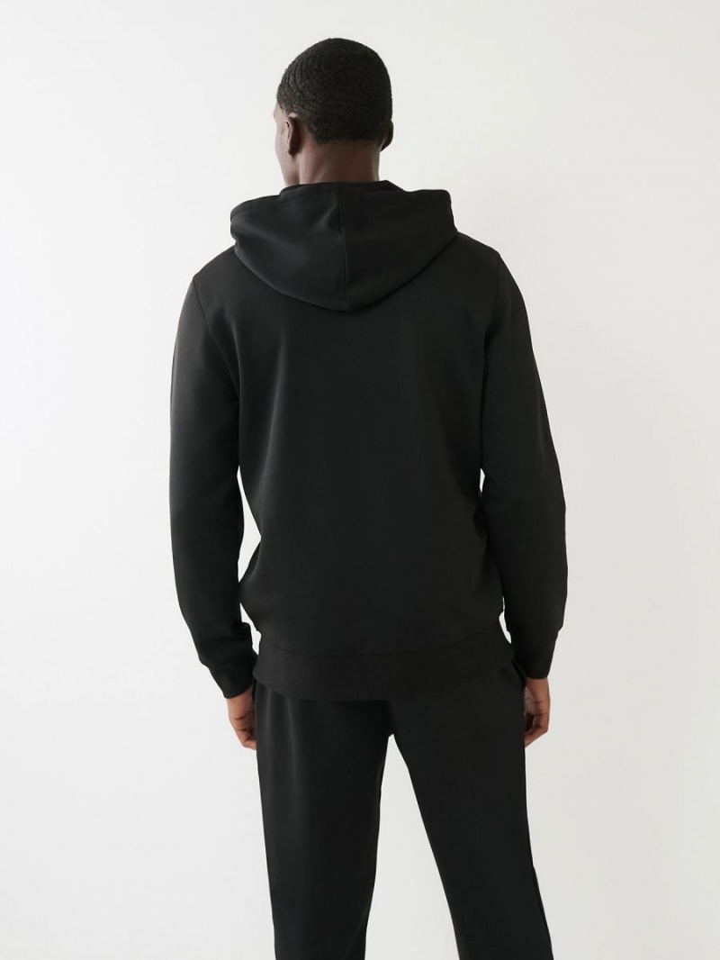 Black True Religion Logo Patch Zip Hoodie | 6042-NXLJD