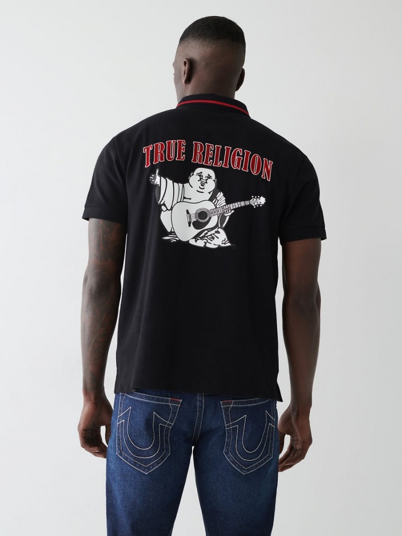 Black True Religion Logo Polo Shirts | 6809-XUHMC