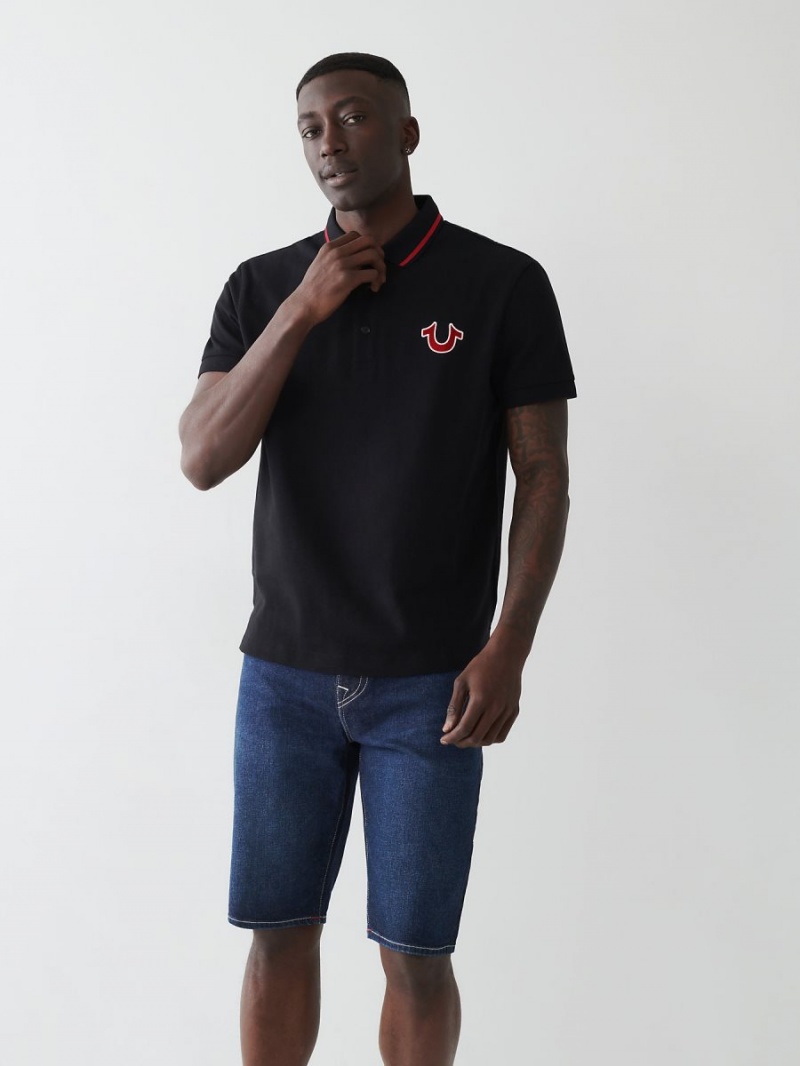 Black True Religion Logo Polo Shirts | 6809-XUHMC