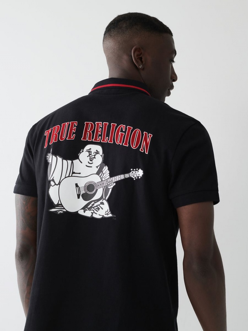 Black True Religion Logo Polo Shirts | 6809-XUHMC