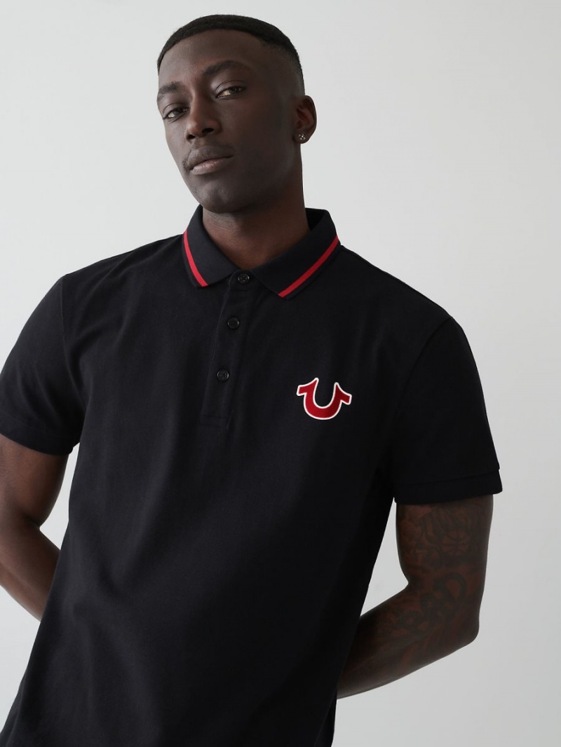 Black True Religion Logo Polo Shirts | 6809-XUHMC