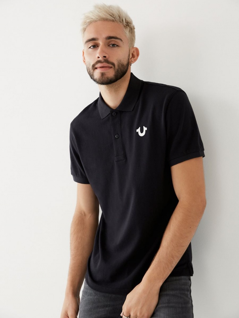 Black True Religion Logo Polo Shirts | 7914-BGEPY