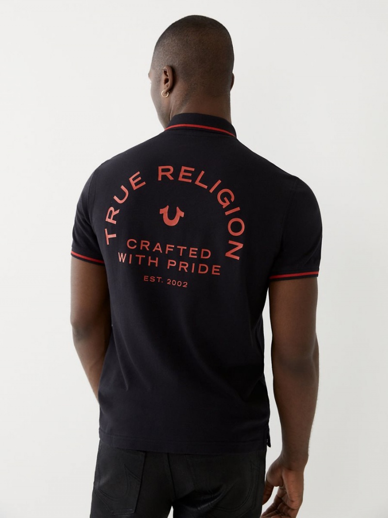 Black True Religion Logo Polo Shirts | 8607-MWTEF