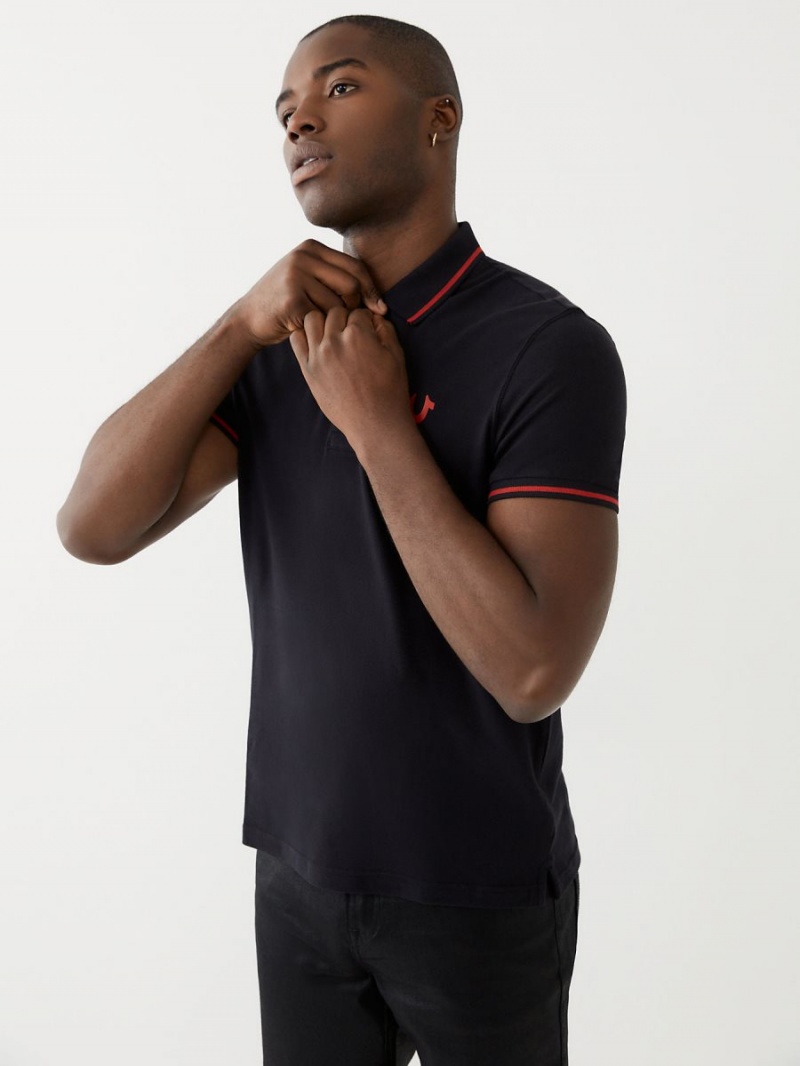 Black True Religion Logo Polo Shirts | 8607-MWTEF