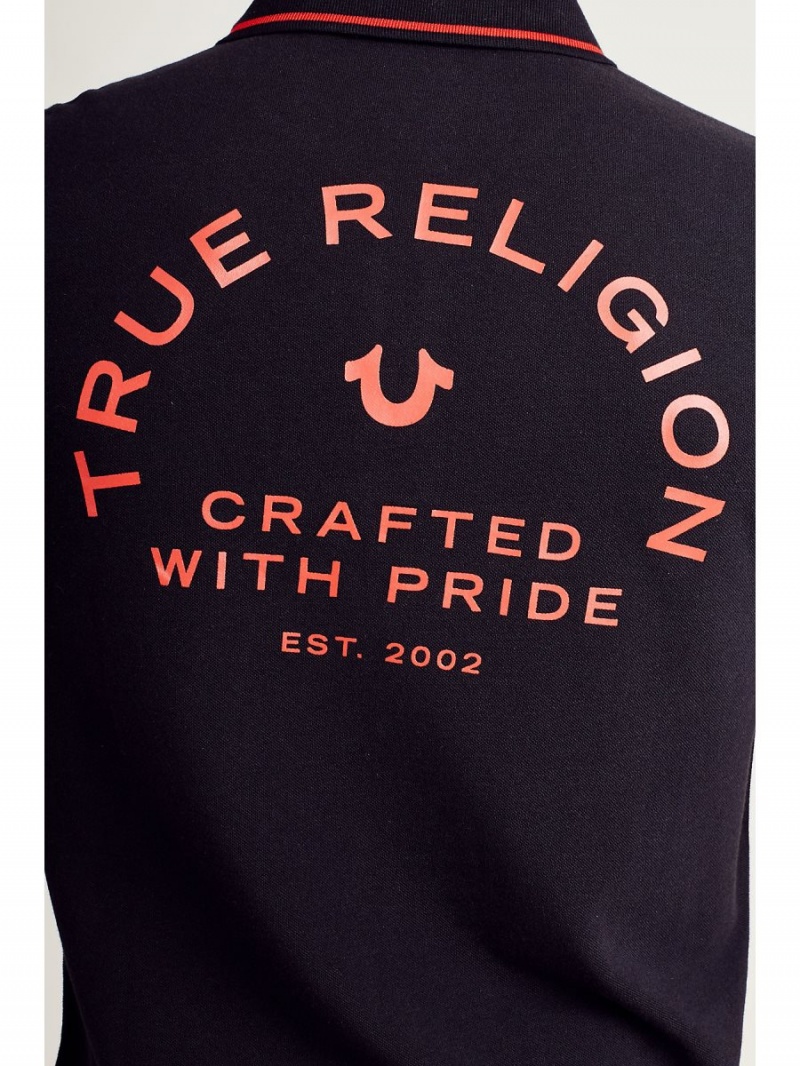 Black True Religion Logo Polo Shirts | 8607-MWTEF