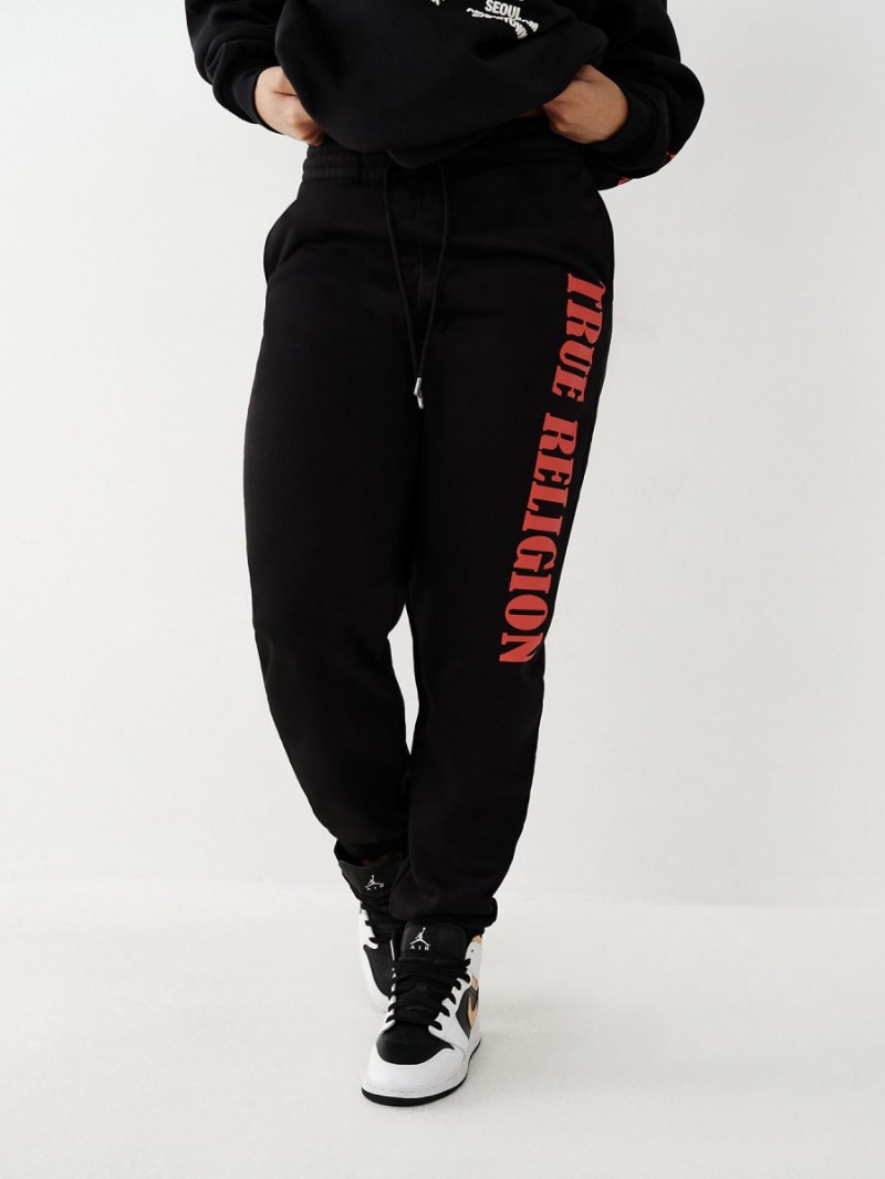 Black True Religion Logo Relaxed Jogger | 4628-IENQT