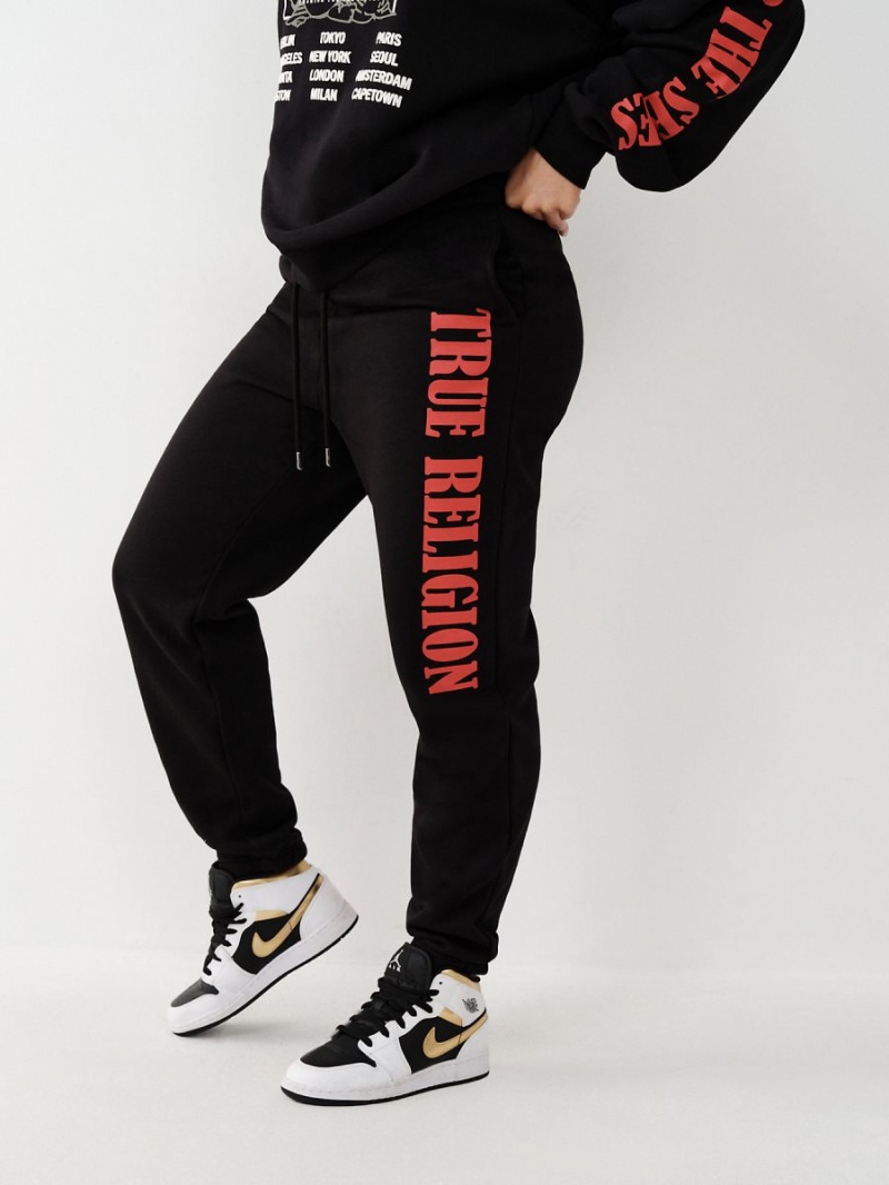 Black True Religion Logo Relaxed Jogger | 4628-IENQT