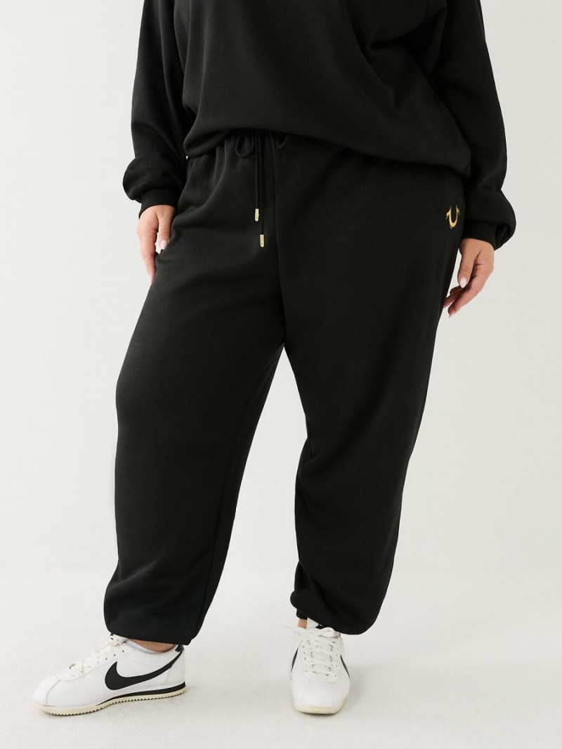 Black True Religion Logo Relaxed Jogger | 5983-NQDGM