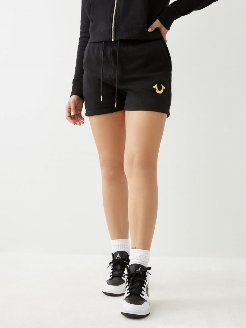 Black True Religion Logo Sweat Shorts | 2417-XESVG