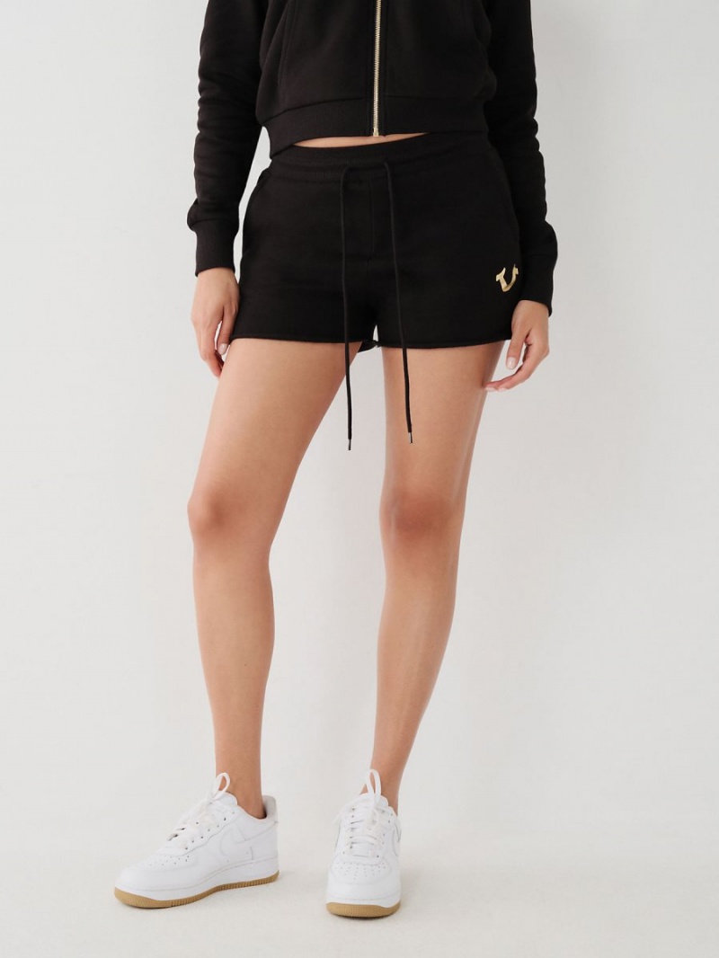 Black True Religion Logo Sweat Shorts | 2795-QHLIW