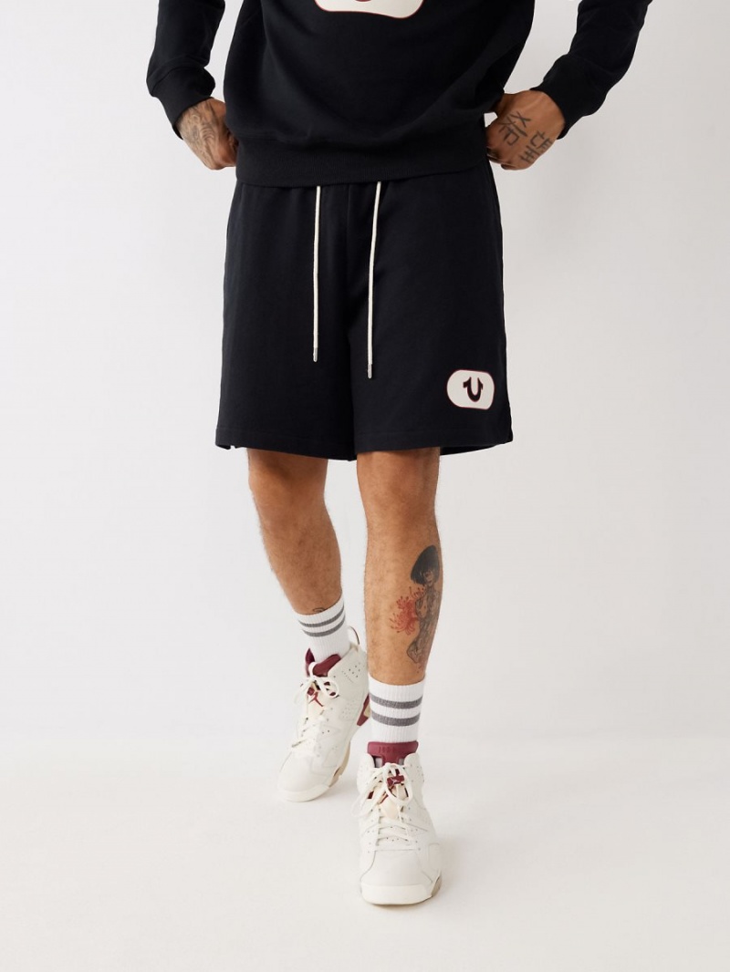 Black True Religion Logo Sweat Shorts | 5039-YHXGD