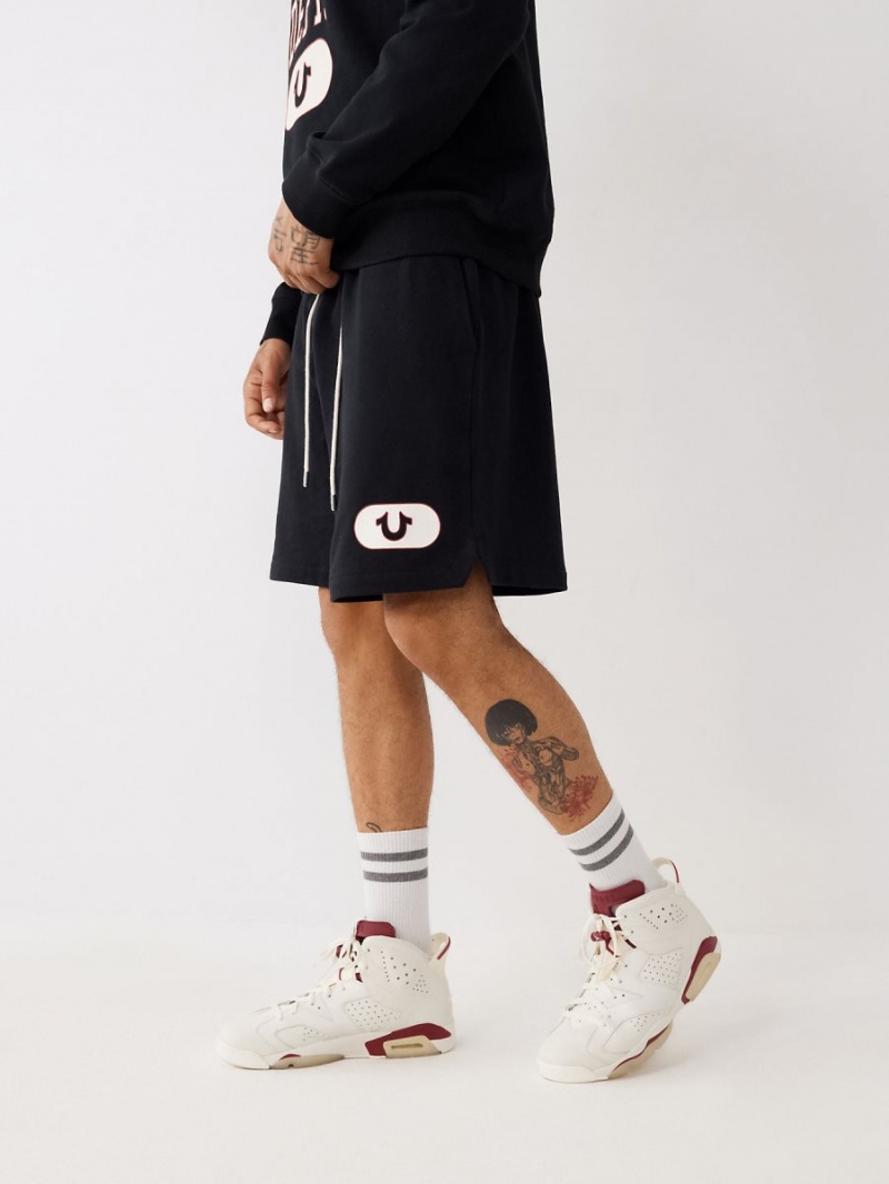 Black True Religion Logo Sweat Shorts | 5039-YHXGD